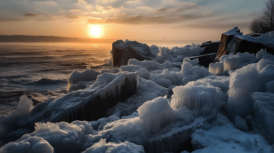 冰瀑摄影照片_大连海岸冬天海冰风光