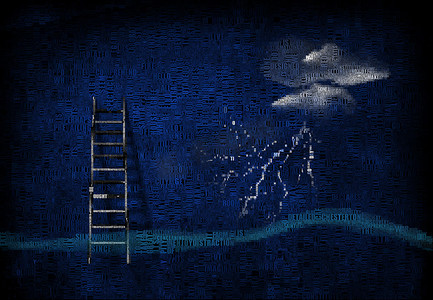 艺术字蓝色摄影照片_梯子和暴风雨的云