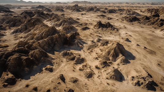 从空中俯瞰有岩石和沙子的沙漠