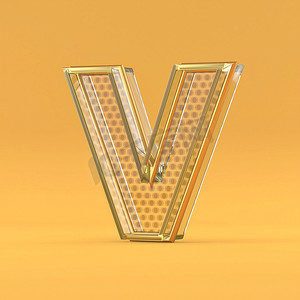 金线和玻璃字体字母 V 3D