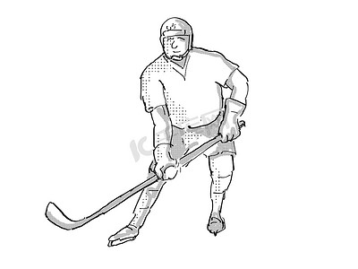 运动员漫画摄影照片_孤立的冰上曲棍球运动员卡通