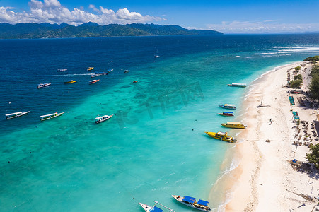 印度尼西亚龙目岛 Gili Trawangan 海滩的航拍