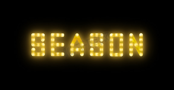 season摄影照片_黄色霓虹灯在黑色上带领 SEASON 标志