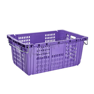消费者购买产品摄影照片_孤立在白色背景上的紫色塑料篮子