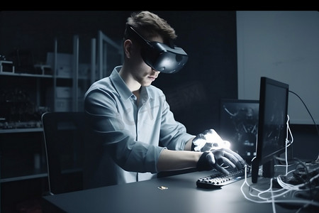 man robotic business 3d创新眼镜虚拟科技机器人三维未来工程师。