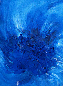 画布上抽象丙烯画，蓝色色调，手绘