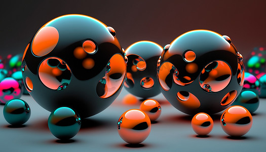 圆球金属摄影照片_逼真的 3D 球体和不同颜色的球。