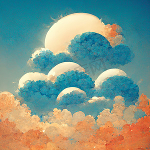 蓝天白云元素摄影照片_Cloudscape，蓝天白云和太阳，复古的艺术风格。