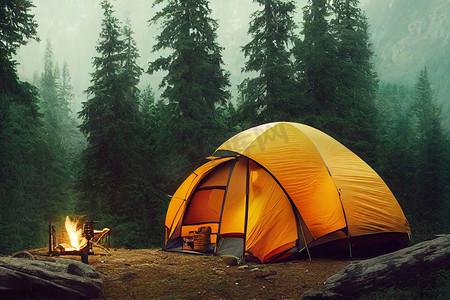 山青摄影照片_在山林中露营。
