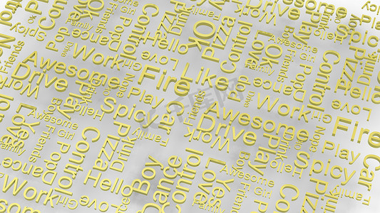 词句摄影照片_墙纸黄色文本随机单词在浅灰色背景上。
