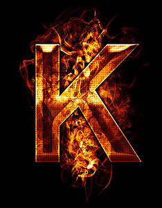 效果字摄影照片_k，带有镀铬效果的字母插图和 b 上的红火