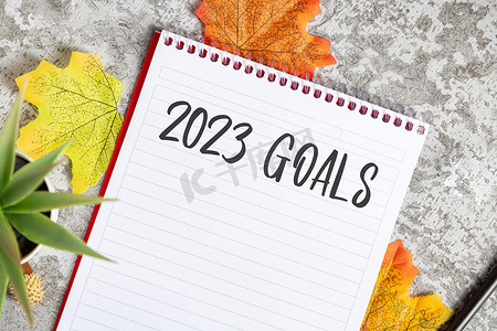 写有 2023 年目标的笔记本，以便在新的一年制定新计划
