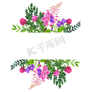带野花、粉色和紫色的野花横幅