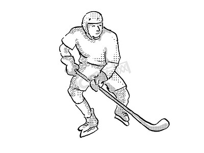 孤立的冰上曲棍球运动员卡通