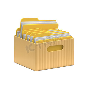 有黄色文件夹的纸板箱3D