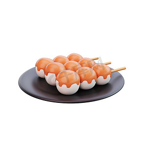 亚洲食品 dango、日本食品的 3d 插图