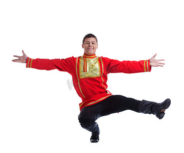 俄罗斯服装表演舞蹈的快乐男人