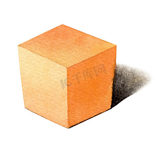 几何光影摄影照片_橙色立方体-来自左侧的光，基本的几何形状，具有水彩风格的戏剧性光影。