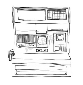 电影海报设计摄影照片_老式即时相机线条艺术插图