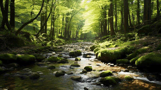 小溪摄影照片_森林中流淌的小溪