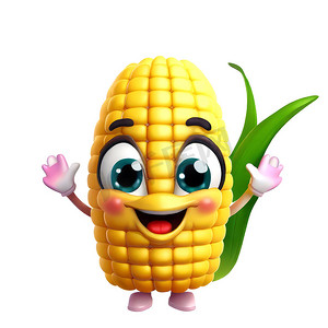 卡通食物摄影照片_微笑玉米的可爱卡通 3d 角色