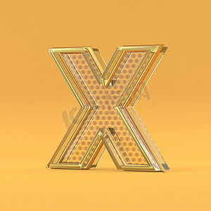 金线和玻璃字体字母 X 3d