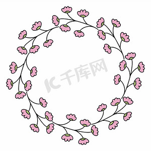 带有樱花树枝的圆形框架用于卡片。
