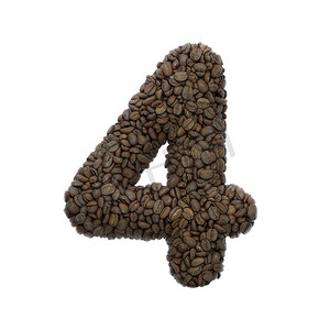 4比3摄影照片_Coffee number 4 - 3d roasted beans digit - 适用于咖啡、能量或失眠相关科目