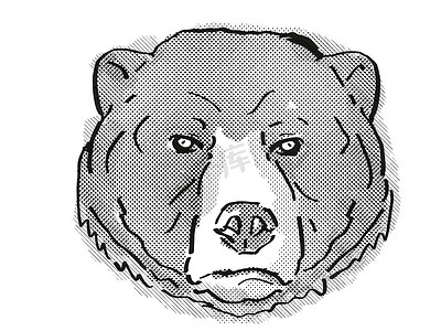 马来熊或 Helarctos malayanus 濒危野生动物卡通复古画
