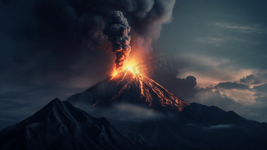 火山在喷发到夜空时会喷出烟雾。