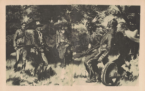 黑白插图显示了美国印第安人和白人之间的一场小冲突。