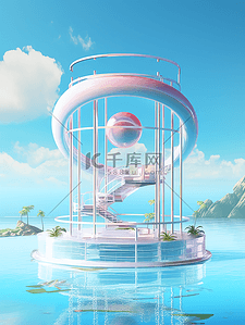 夏天立体背景背景图片_3D夏季产品创意电商展台