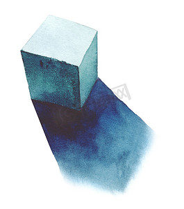 立方体，基本几何形状，具有水彩风格的戏剧性光影。