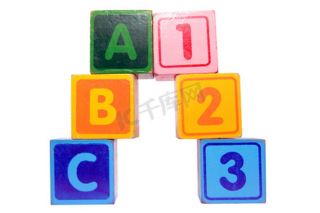 abc 123 in toy play block letters with clipping path