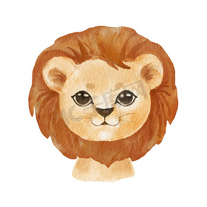 可爱狮子摄影照片_卡通风格的可爱肖像狮子头。