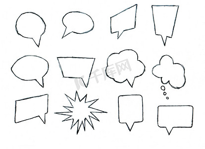 语音图标摄影照片_一组用于文本和聊天的手绘语音气泡