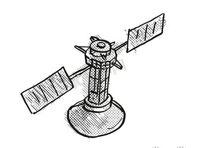 老式太空探测器或卫星卡通复古绘图