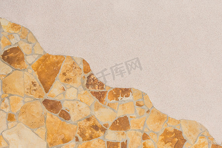 浅黄色和棕色石砖图案墙面纹理建筑背景