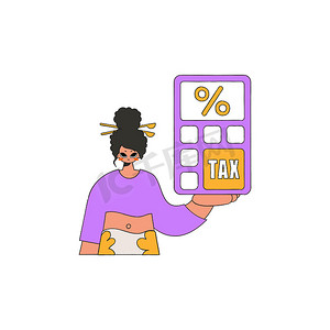 一位现代女性手里拿着一个计算器 纳税主题。