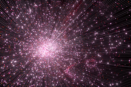 粒子火花摄影照片_带有轨迹的发光粉红色粒子，3d 渲染。
