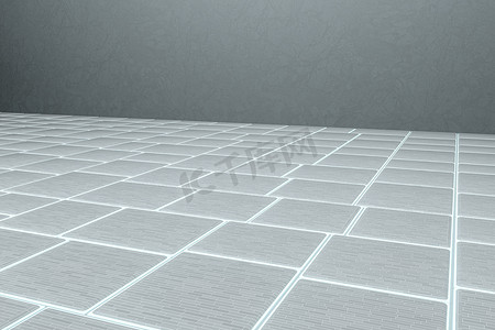 带瓷砖立方体地板的转角地板，3d 渲染。