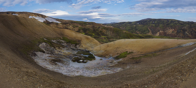 冰岛高地地区 Fjallabak 自然保护区 Landmannalaugar 地区五颜六色的火山山美景