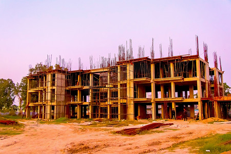 拉杰果德，古吉拉特，印度，2019 年 6 月：拉杰果德新建大型建筑的景观
