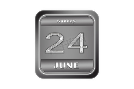 星期日摄影照片_日期为 6 月 24 日，星期日的金属板