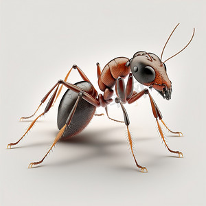 红色渲染摄影照片_3D 渲染的 Solenopsis Invicta 红火蚁在白色背景下被隔离