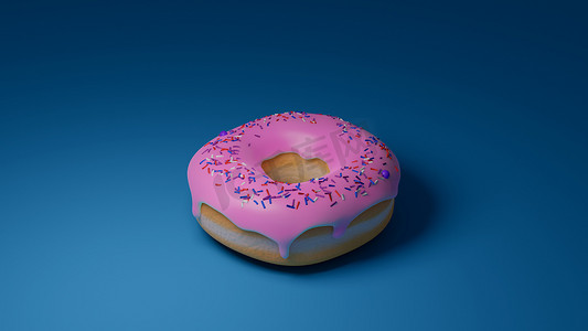美味插图摄影照片_美味的甜甜圈配粉红色软糖和糖屑。