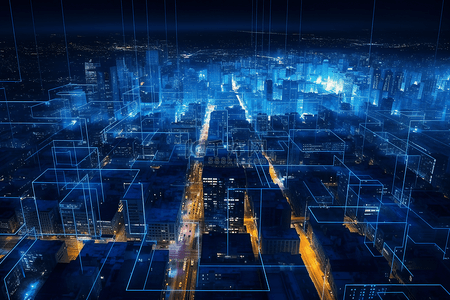 综合背景图片_高科技城市综合数据链路信号传输蓝色科幻场