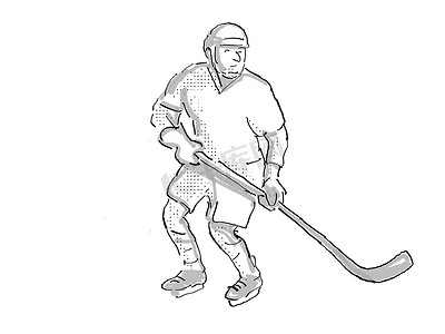 孤立的冰上曲棍球运动员卡通