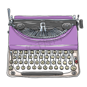 可爱的紫色打字机复古艺术