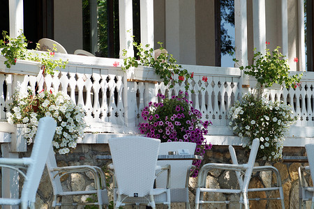 普罗旺斯风格的白色露台，配有花盆